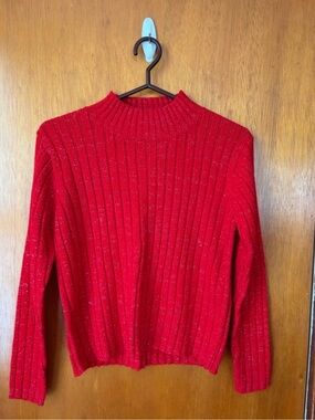 Gitano Red Ribbed Metallic Thread Turtleneck Sweater